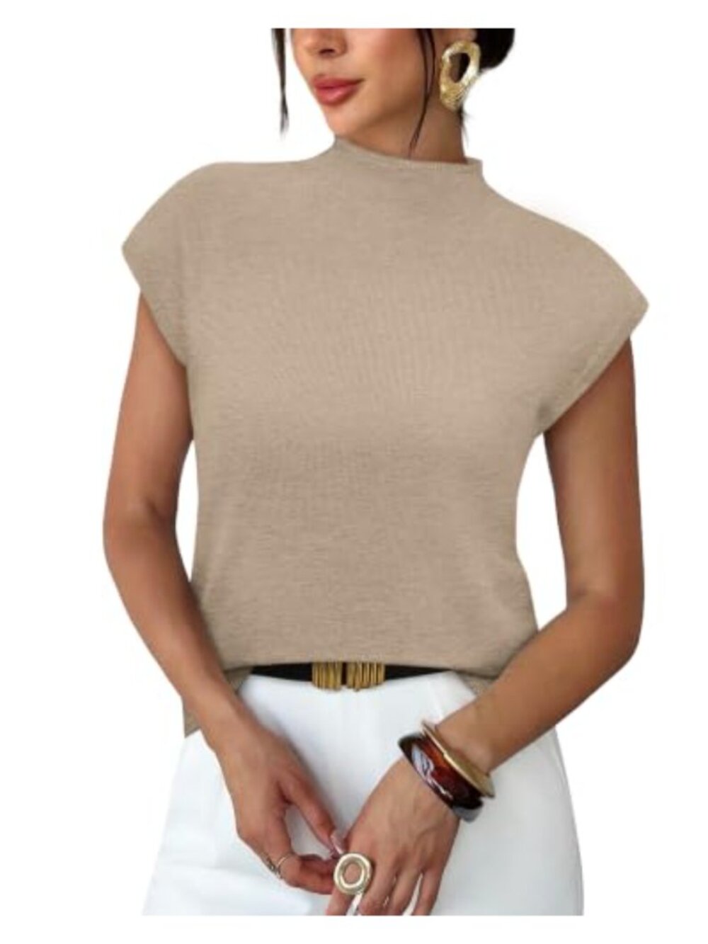 Womens Short Sleeve Sweater Mock Neck Lightweight Knit Summer Top Business